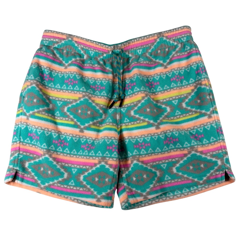 Chubbies‎ Fleece Shorts Womens Medium Teal Pink Aztec Western Boho Festival Soft